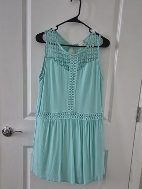 Altar'd State Mint Crochet Yoke Mini Dress